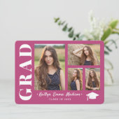 4 Foto Collage Modern Script Roze Afstudeerder Aankondiging (Staand voorkant)