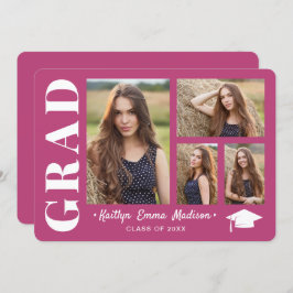 4 Foto Collage Modern Script Roze Afstudeerder Aankondiging