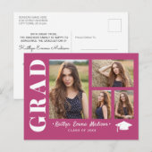 4 Foto Collage Modern Script Roze Afstudeerder Bri Briefkaart (Voorkant / Achterkant)
