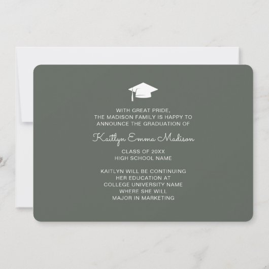 4 Foto Collage Modern Script Sage Green Afstudeerd Aankondiging (Achterkant)