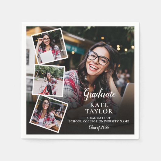 4 Foto Collage Moderne Afstudeerfeestje Servet (Voorkant)