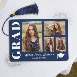 4 Foto Collage Moderne Script Navy Blauwer Afstude Aankondiging