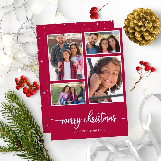 4 foto collage monogram vrolijk kerstfeest kaart