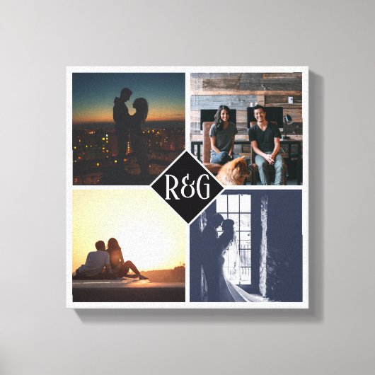 4 Foto Collage Monogrammed Canvas Afdruk (Voorkant)