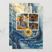 4 Foto Collage Navy Blue Sunflower afstuderen Aankondiging (Voorkant / Achterkant)