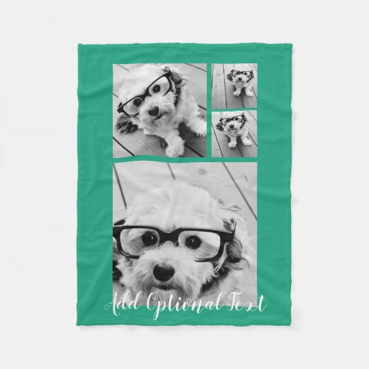4 Foto Collage optionele tekst — KAN Kleur bewerke Fleece Deken (Voorkant)