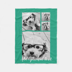4 Foto Collage Optionele tekst -- Kleur aanpasbaar Fleece Deken
