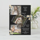 4 Foto Collage Personalized Daisy Afstuderen Aankondiging (Staand voorkant)
