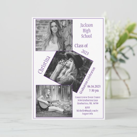 4 Foto Collage Persoonlijk Afstuderen Aankondiging (Staand voorkant)