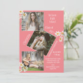 4 Foto Collage Persoonlijk Roze Afstuderen Aankondiging (Staand voorkant)