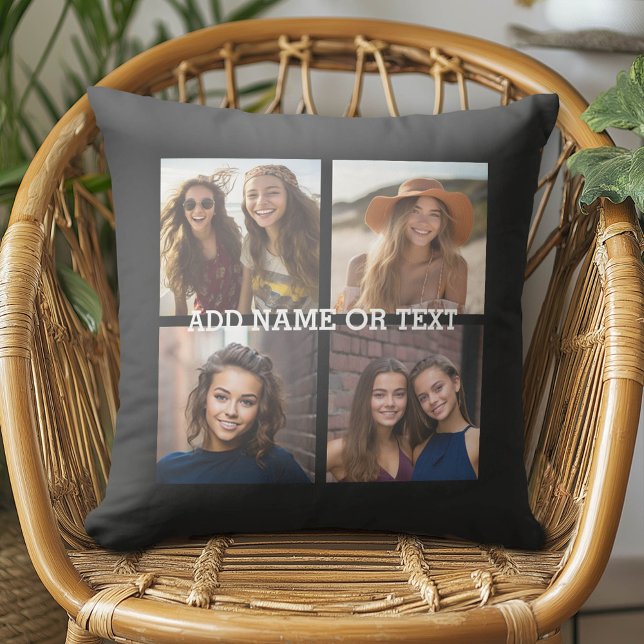 4 Foto collage - PICK UW ACHTERGRONDKLEUR Buitenkussen (Custom Photo Pillow)