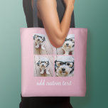 4 Foto collage - PICK UW ACHTERGRONDKLEUR Tote Bag<br><div class="desc">Gebruik vier vierkante foto's om een uniek en persoonlijk cadeau te creëer. Of je kunt de hipster puppy houden en een trendy keepslag maken. Als u de afbeeldingen moet aanpassen,  klik op het aanpassingshulpmiddel om veranderingen aan te brengen.</div>
