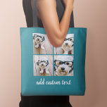 4 Foto collage - PICK UW ACHTERGRONDKLEUR Tote Bag<br><div class="desc">Gebruik vier vierkante foto's om een uniek en persoonlijk cadeau te creëer. Of je kunt de hipster puppy houden en een trendy keepslag maken. Als u de afbeeldingen moet aanpassen,  klik op het aanpassingshulpmiddel om veranderingen aan te brengen.</div>