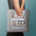 4 Foto collage - PICK UW ACHTERGRONDKLEUR Tote Bag<br><div class="desc">Gebruik vier vierkante foto's om een uniek en persoonlijk cadeau te creëer. Of je kunt de hipster puppy houden en een trendy keepslag maken. Als u de afbeeldingen moet aanpassen,  klik op het aanpassingshulpmiddel om veranderingen aan te brengen.</div>