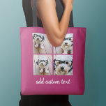 4 Foto collage - PICK UW ACHTERGRONDKLEUR Tote Bag<br><div class="desc">Gebruik vier vierkante foto's om een uniek en persoonlijk cadeau te creëer. Of je kunt de hipster puppy houden en een trendy keepslag maken. Als u de afbeeldingen moet aanpassen,  klik op het aanpassingshulpmiddel om veranderingen aan te brengen.</div>