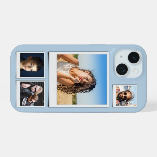 4 foto collage poeder blauw iPhone 15 case (Achterkant horizontaal)