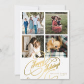 4 foto collage Prettige feestdagen elegant script Feestdagenkaart (Voorkant)