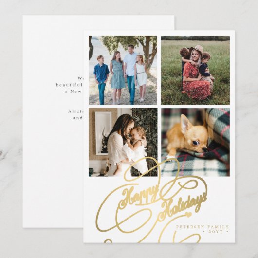 4 foto collage Prettige feestdagen elegant script Feestdagenkaart (Voorkant / Achterkant)