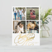 4 foto collage Prettige feestdagen elegant script Feestdagenkaart (Staand voorkant)