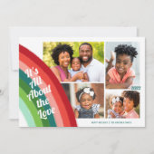 4 Foto Collage Retro Rainbow Kerstliefde Feestdagenkaart (Voorkant)