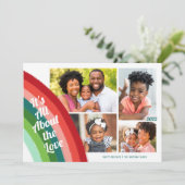 4 Foto Collage Retro Rainbow Kerstliefde Feestdagenkaart (Staand voorkant)