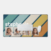 4 foto collage retro streep - blauw en goud bureaumat (Keyboard & Muis)