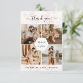 4 Foto Collage Roze Bloemige Trouw Dank Je Bedankkaart (Staand voorkant)