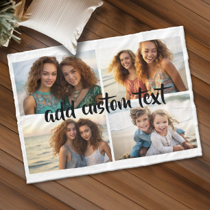 4 Foto Collage script tekst - bewerkbare kleuren Fleece Deken