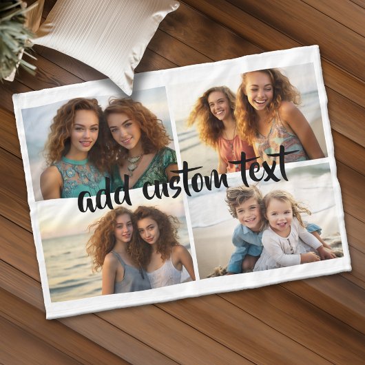 4 Foto Collage script tekst - bewerkbare kleuren Fleece Deken