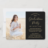 4 Foto Collage Script Zwart Goud Afstudeerfeest Kaart (Achterkant)