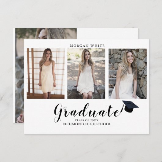 4 foto Collage Simple Modern Afstuderen  Aankondigingskaart (Voorkant / Achterkant)