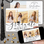 4 Foto Collage Simple Modern Script Afstuderen Kaart<br><div class="desc">Deel de vreugde van een middelbare school of een academische graad en nodig familie en vrienden uit om met deze aangepaste foto's vier collage zwart-witte uitnodigingen te vieren. Alle afbeeldingen en formuleringen zijn eenvoudig te personaliseren. (AFBEELDING PLACEMENT TIP: Een gemakkelijke manier om een foto precies te centreren hoe u wilt...</div>