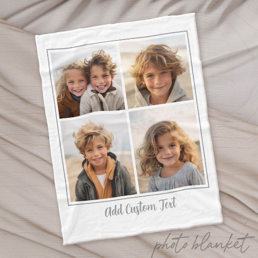 4 foto collage trendy script tekst - Witgrijs Fleece Deken