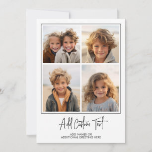 4 foto collage trendy script - wit zwart modern feestdagenkaart
