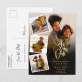 4 Foto Collage Trouwdag Gouden Schrift Save the Da Briefkaart (Voorkant / Achterkant)