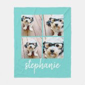 4 Foto Collage - u kunt blauwe roze kleur bewerken Fleece Deken (Voorkant)