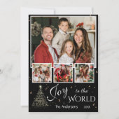 4 foto collage Vreugde aan de wereld zwart Kerstmi Feestdagenkaart (Voorkant)