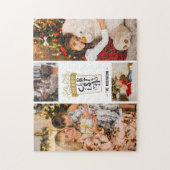 4 foto collage vrolijk kerstcadeau aangepaste naam legpuzzel (Verticaal)