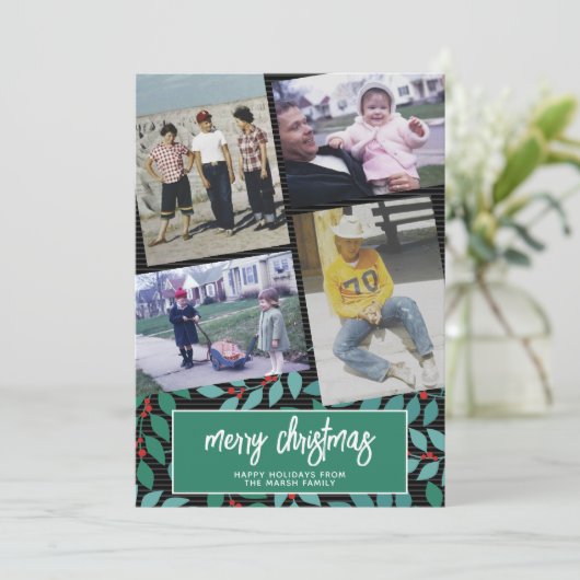 4 Foto-collage - Vrolijk kerstgeblindeerd Feestdagenkaart (Staand voorkant)