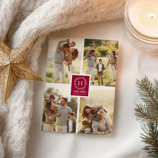 4 foto collage warme wensen kerst monogram briefkaart