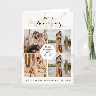 4 Foto Collage Weddenschap Jubileum Chic Marble Bedankkaart