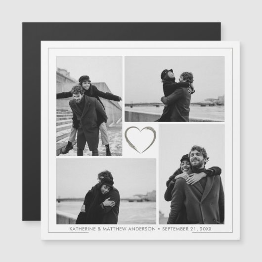 4 Foto Collage Weddenschap Magnetic Card (Voorkant / Achterkant)