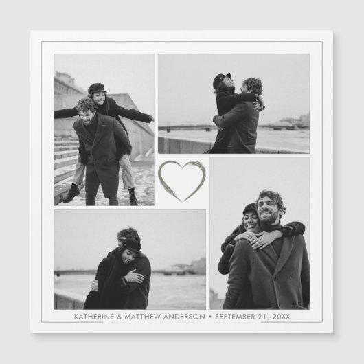 4 Foto Collage Weddenschap Magnetic Card (Voorkant)