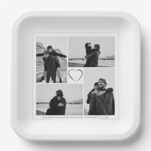 4 Foto Collage Wedding Bridal Party  Papieren Bordje (Voorkant)