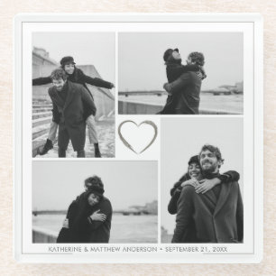 4 Foto Collage Wedding Jubileum Glazen Onderzetter