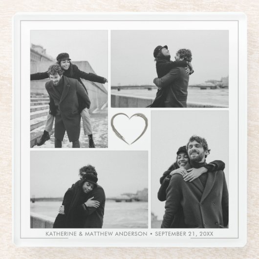 4 Foto Collage Wedding Jubileum  Glazen Onderzetter (Voorkant)