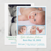 4 foto collage wit/blauw - geboorteaankondiging aankondiging (Voorkant / Achterkant)
