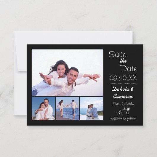 4 foto collage Zwart - 3x5 Save the Date (Voorkant)