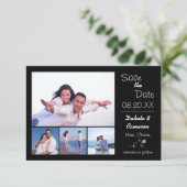 4 foto collage Zwart - 3x5 Save the Date (Staand voorkant)