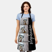 4 Foto Collage - zwart met witte scriptnaam Schort (Gedragen)